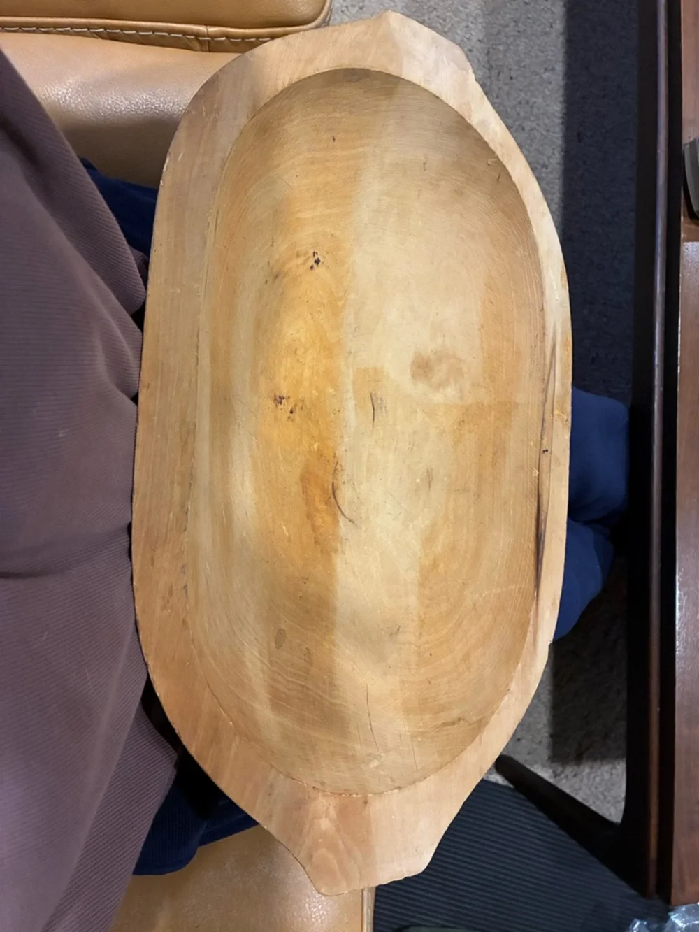 Hand-Carved Dough Bowl - Natural Light Wood Blonde Wood Charger Rustic French